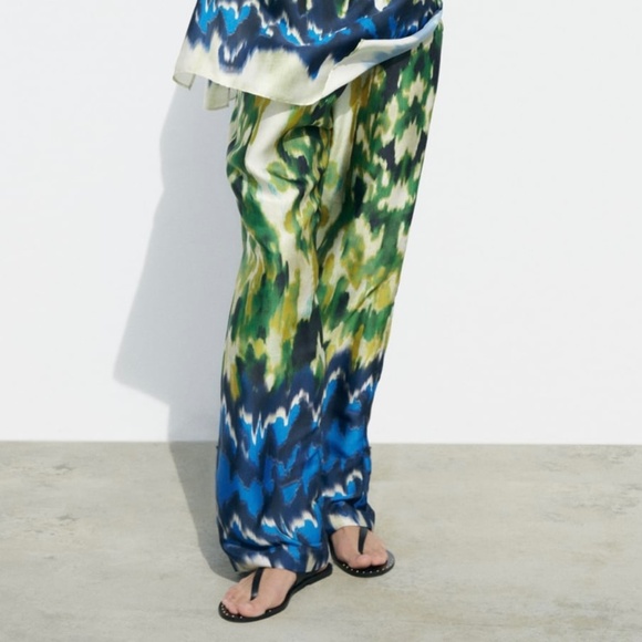 NEW ZARA WOMAN SS23 HIGH WAISTED PRINTED PAREO PANTS MULTICOLORED ABSTACT - Picture 3 of 6
